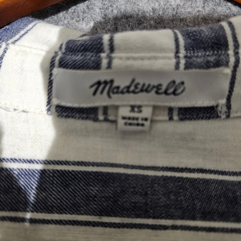 Madewell Striped Lace Up Tunic Dress Women XS Blue White Linen Blend G3049 - Picture 9 of 9